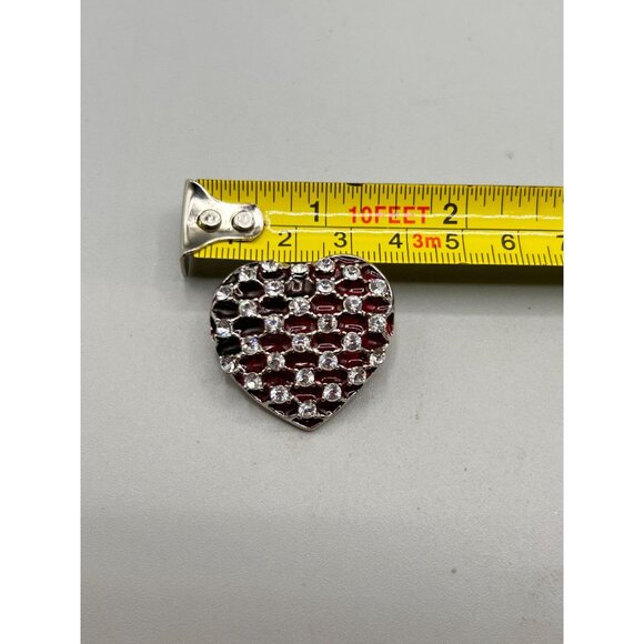 Vintage Heart Pin Brooch Red Poured Resin and Rhinestones Red Heart Love Pin - Picture 9 of 9